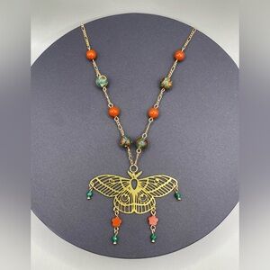 🌹🦋Malachite Red Jasper Tibetan Agate Moth Necklace